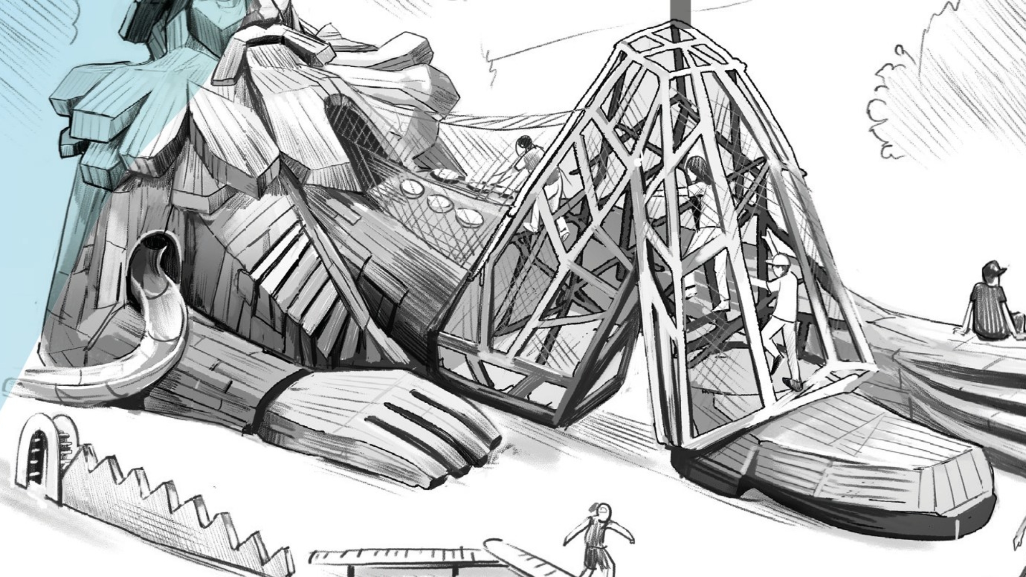 Illustration du géant charpentier, projet Le Monde des géants de la Veveyse